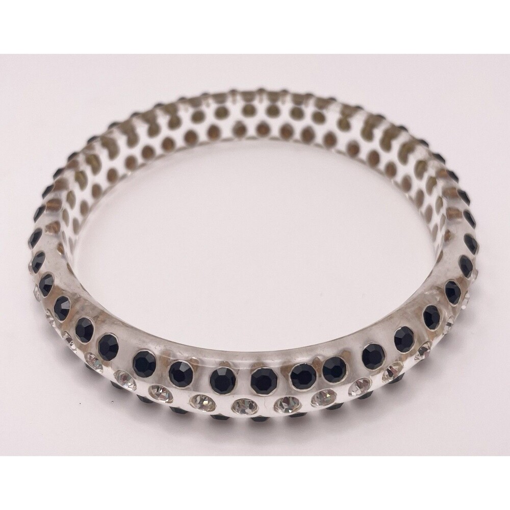 Vintage Clear Lucite Bracelet With Embedded Black Clear Rhinestones